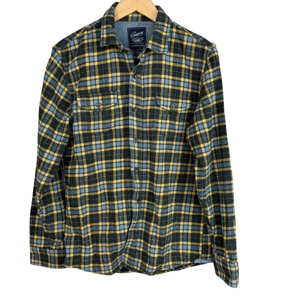 Grayers‎ Heritage Flannels Plaid Button-Up Shirt Men's Medium Yellow Black Blue